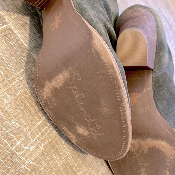 Y2K Splendid Rodeo Suede Boots Womens 8.5 Low Booties Olive Slouchy Stacked Heel - Picture 10 of 12